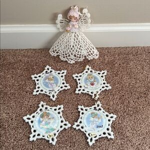 Precious moments ornament set & angel tree topper